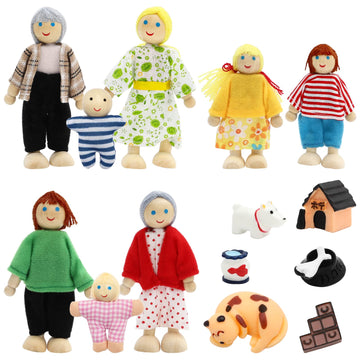 Onest 14 Pieces Wooden Dollhouse Family Set Mini People Figures Sets Dollhouse Dolls Wooden Doll Family Pretend Play Figures Accessories For Pretend Doll House Toy