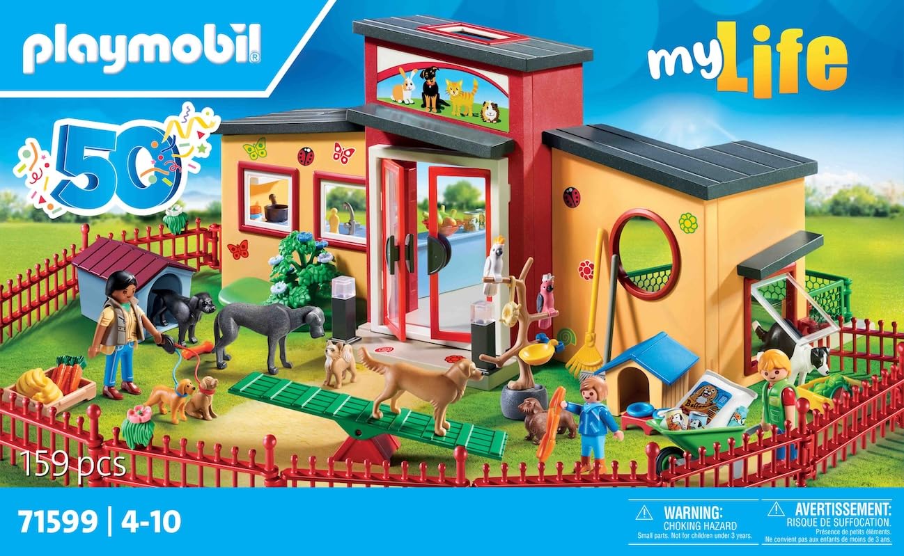PLAYMOBIL MyLife 71599 Pet Hotel  Large Guest House with 10 Animals  Care Accessories and Decorative Stickers  Toys for Boys and Girls Ages 4