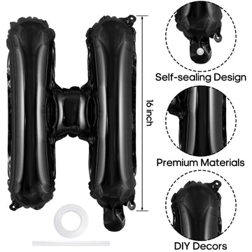 Black Happy Birthday Balloons Banner 16 Inch, Foil Balloons Personalized Name Letters Balloons Sign Birthday Party Decorations F
