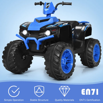 Olakids 12V Kids Ride On Atv, 4 Wheeler Electric Vehicle For Toddlers, Battery Powered Motorized Quad Toy Car For Boys Girls With Led Lights, Music, Horn, High Low Speed, Soft Start (Blue)