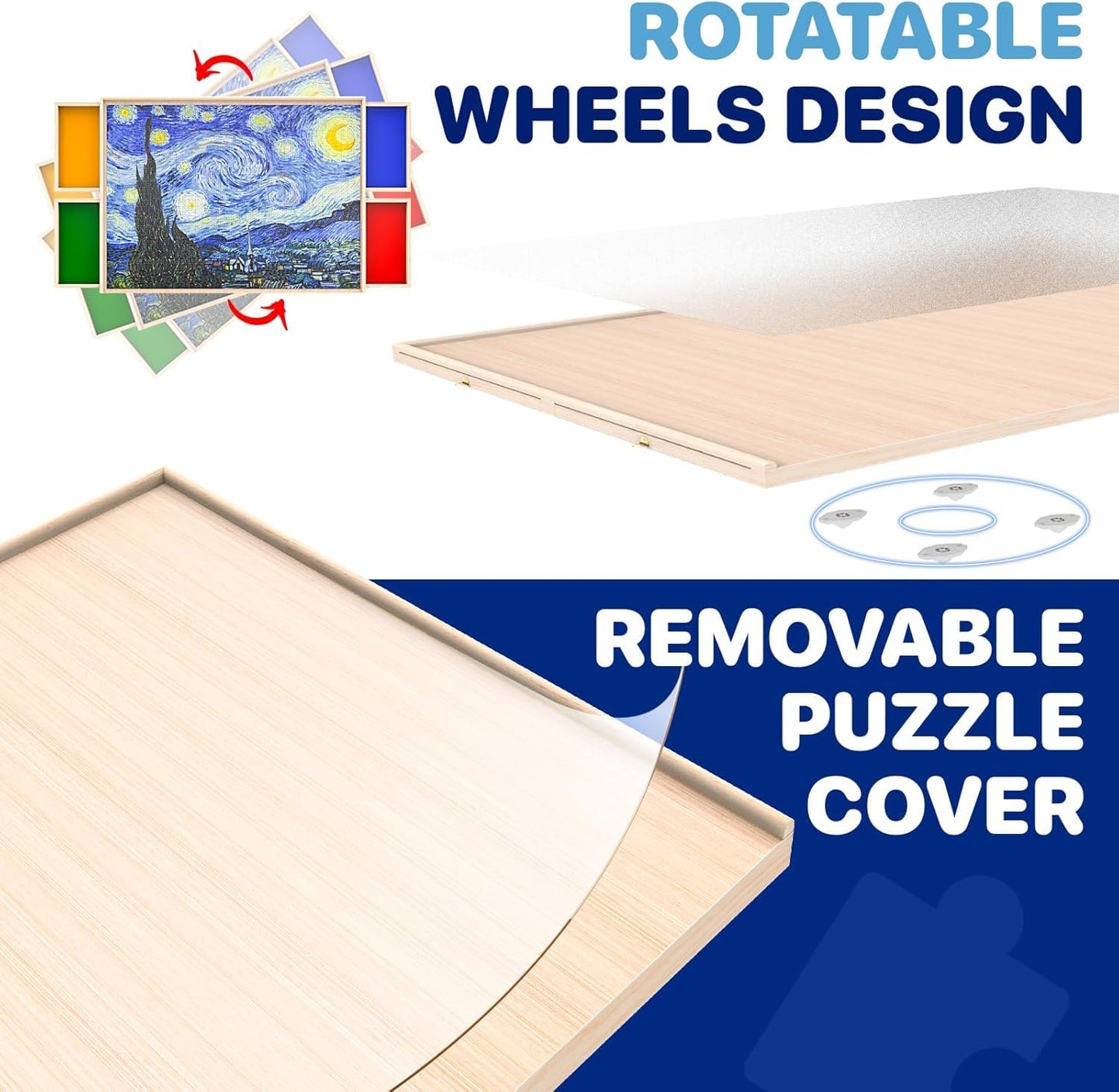 Rotatable 360-Degree Wheels Puzzle Board With Drawers And Cover 1500 Pieces Lightweight Portable Wooden Puzzle Table For Adults