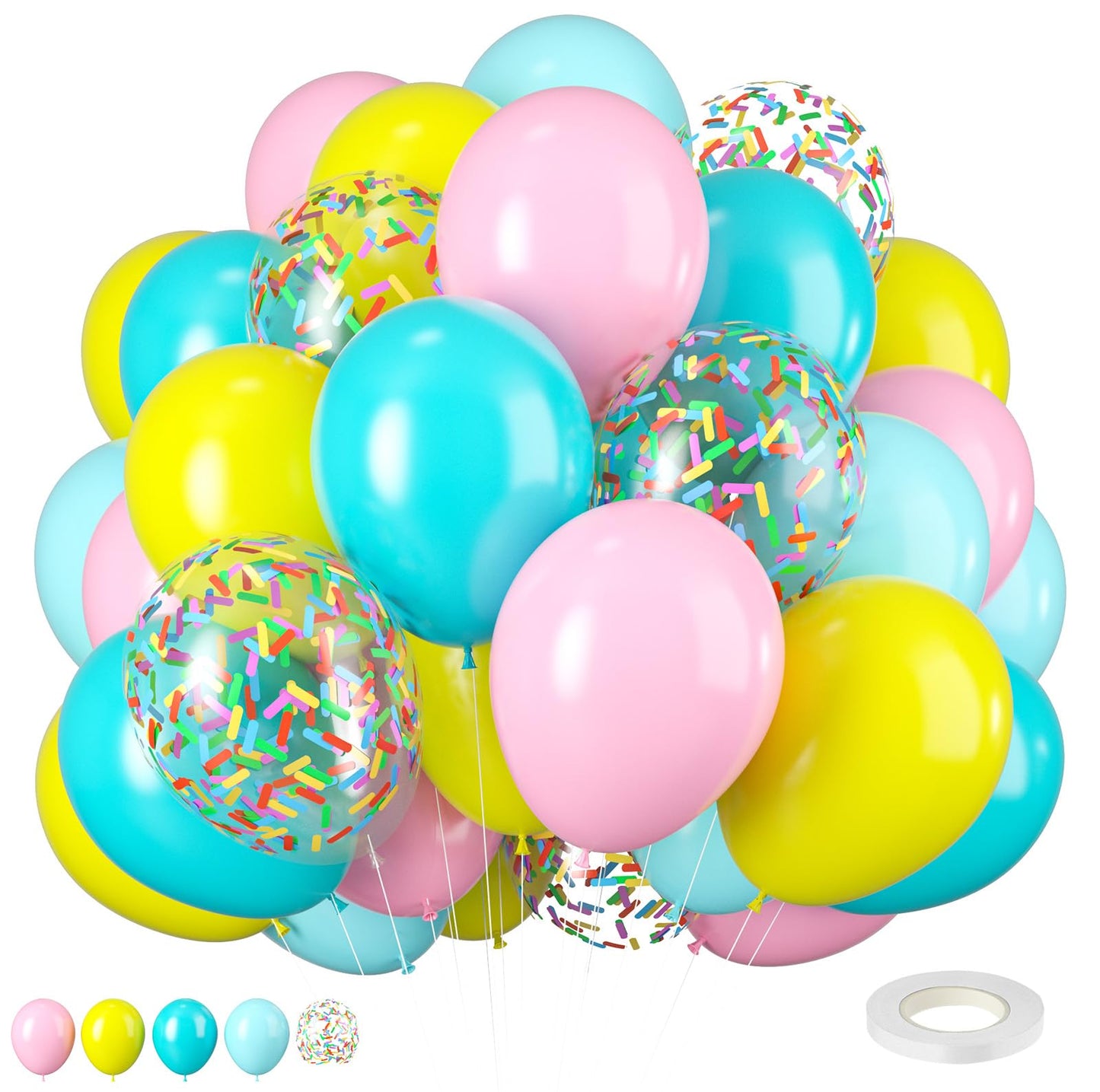 Donut Balloons, Pink Yellow Teal Balloons Pastel Pink Teal Sprinkles Confetti Balloons For Donut Theme Party Cutouts Kids Birthd
