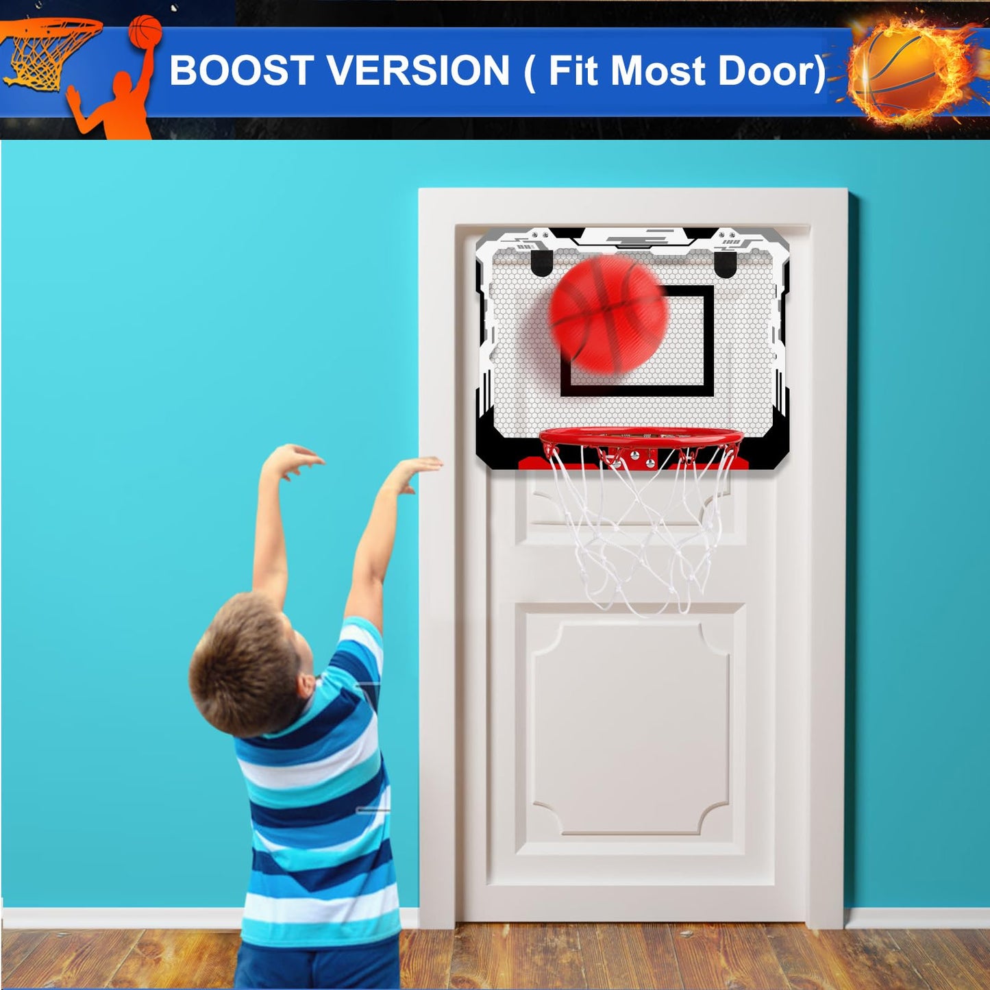 Indoor Over Door Mini Basketball Hoop Set For Kids Adults, Upgrade Wall Mount Basketball Hoop For Wall With Large Dunk Rim, Room Basketball Hoops Game With 4 Small 6' Balls Gift For Boys Girls Teen