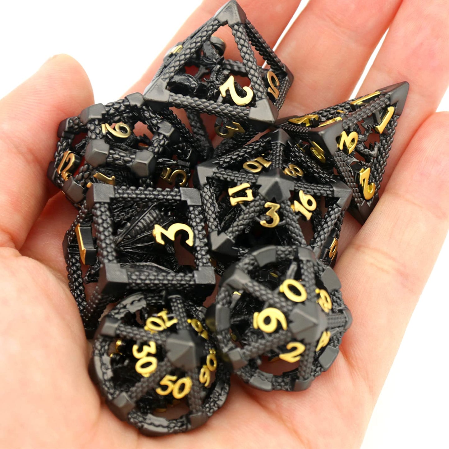 D&D Dice, Hnccesg Metal Dice Set Polyhedral Hollow Role Playing D And D Starter Dice For Rpg Mtg Table Board Games (3D Black)