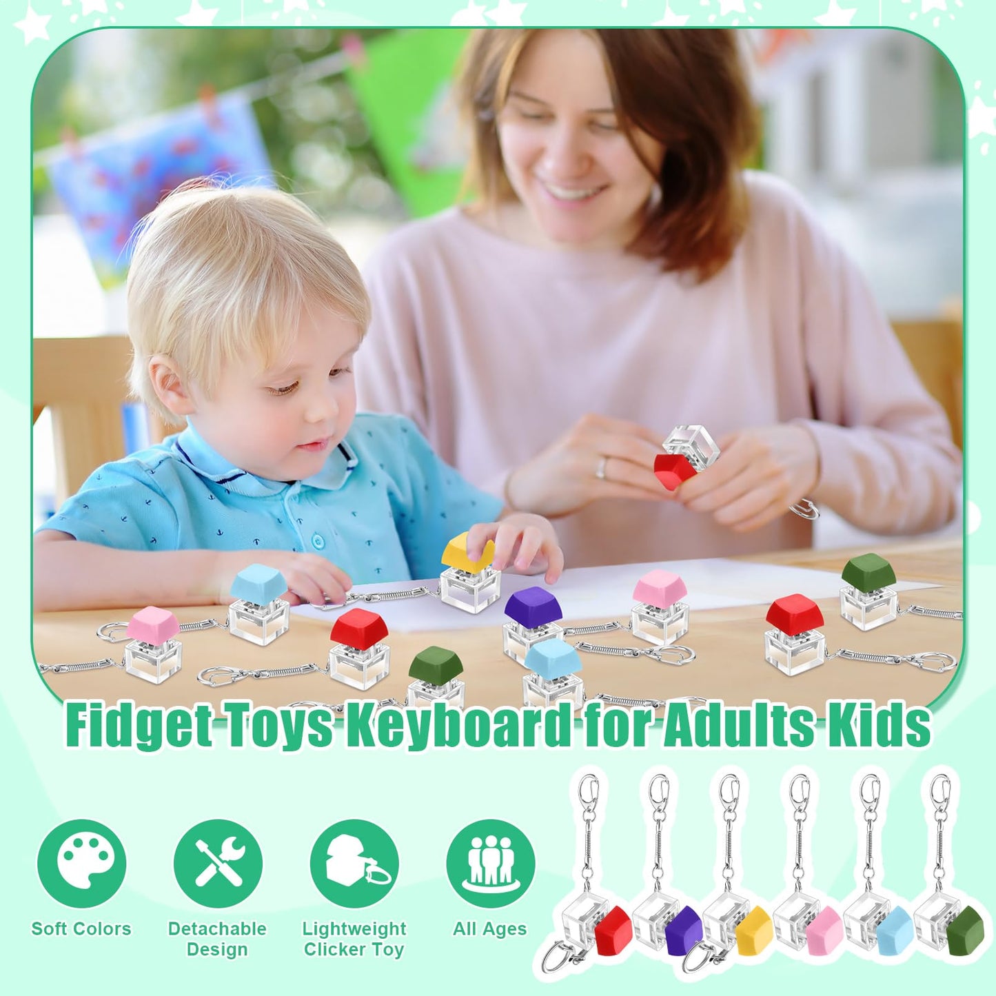 Nosiny 24 Pcs Keyboard Fidget Toys Keyboard Fidget Keychains For Adults Teens Finger Stress Relief Keycap For Boys Girls Student