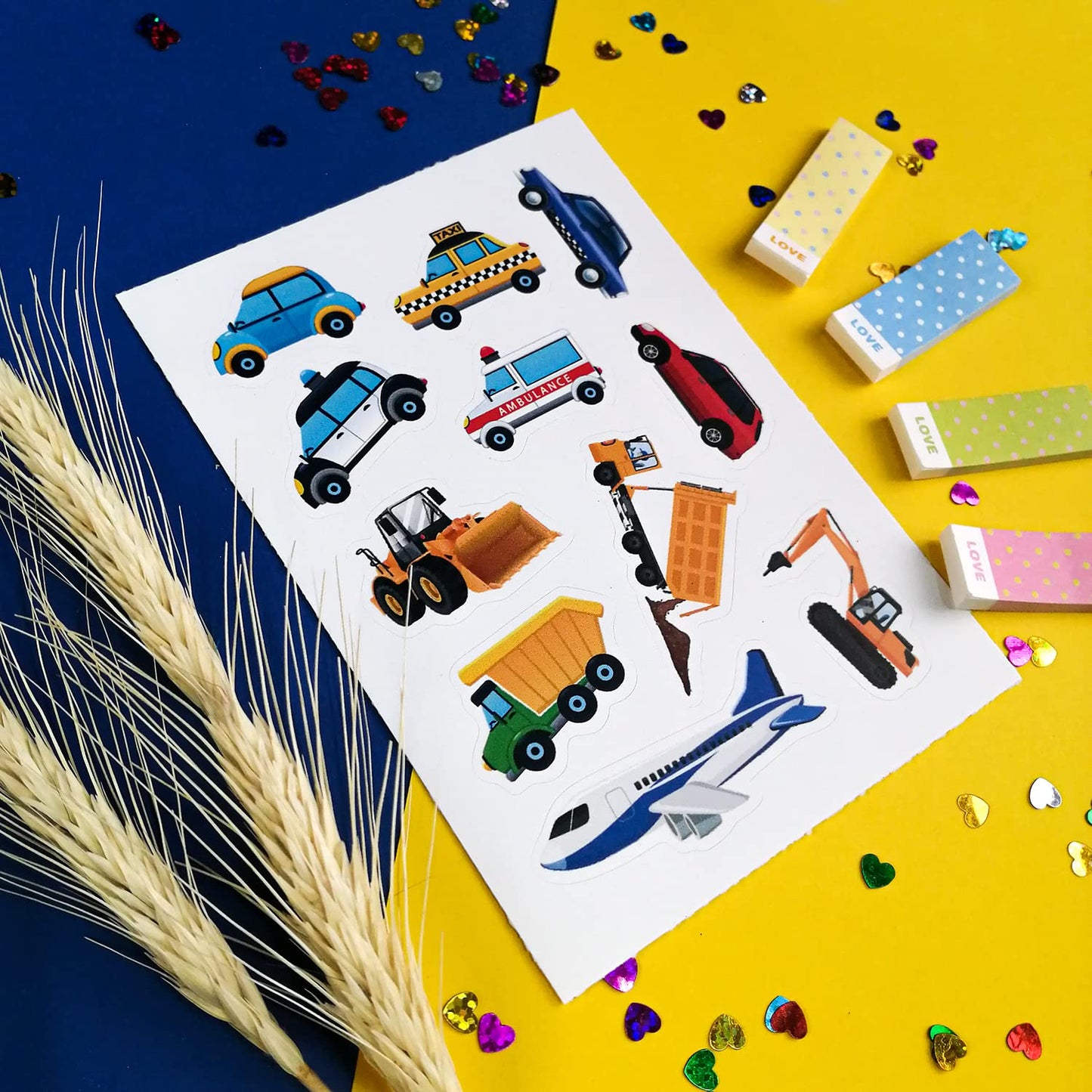 Bulbacraft Truck Stickers - Construction Stickers - Train, Airplane, Tractor, Boat, Fire Truck And Race Car Stickers - Extra Dur