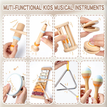 Baby Musical Instruments, Montessori Wooden Toys For Toddlers 1-3, Neutral Colors Percussion Instruments, Modern Boho Xylophone For Kids, Preschool Educational Baby Musical Toys