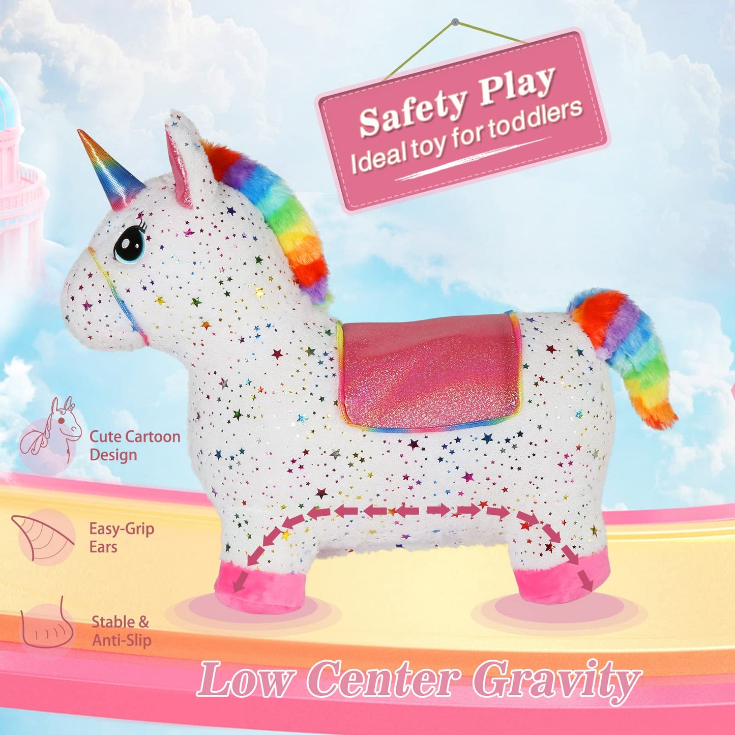 INPANY Unicorn Bouncy Horse Toys  Toddlers Girl Bouncing Animals  Inflatable Ultra Thick Plush Horse Hopper  Baby Ride-on Rubber Bouncer  Outdoor Indoor Cute Birthday Gift for 2 3 4 Year Old Girl Kid