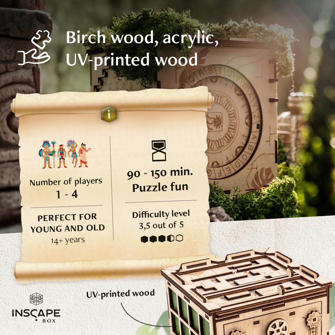 INSCAPE Puzzle Box - Maya's Myths Escape Room Game - Brain Teaser - Medium to Large, Birch Plywood, Hidden Compartments