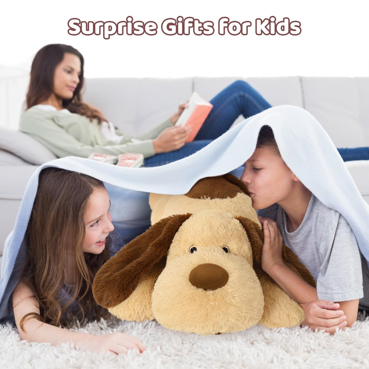 Morismos 5Lbs Dog Weighted Stuffed Animals 32'', Giant Large Stuffed Dog Weighted Plush, Big Dog Puppy Pillow For Adults Kids