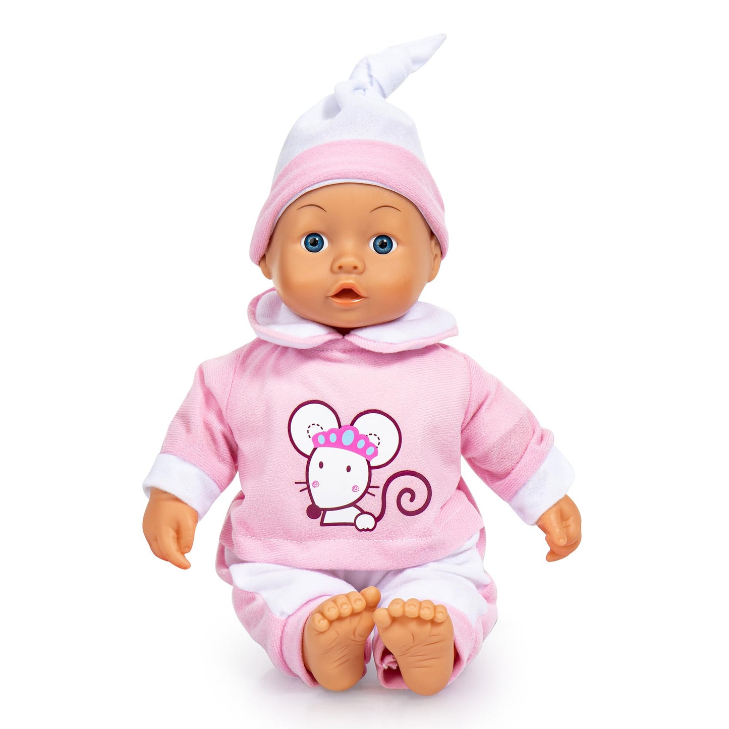Bayer: Interactive Baby Doll - 14 Pink Mouse - Makes Baby Sounds, Includes Pacifier Bottle & Matching Cap, Pretend Play