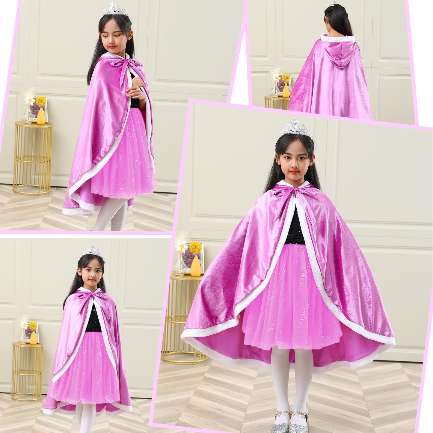 Century Star Girl Fur Princess Cape With Hood Girls Cloak For Little Girls Christmas Purple 3-4 Years