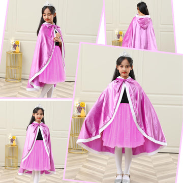 Century Star Girl Fur Princess Cape With Hood Girls Cloak For Little Girls Christmas Purple 3-4 Years