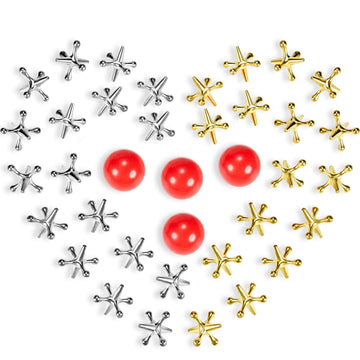 Gejoy 4 Set Vintage Metal Jacks And Ball Toys Kit Retro Jax Game Classic Board Games Include 40 Pieces Metal Jacks And 4 Pieces Red Rubber Balls With Bag For Kids Adults Family Holiday Party Favor