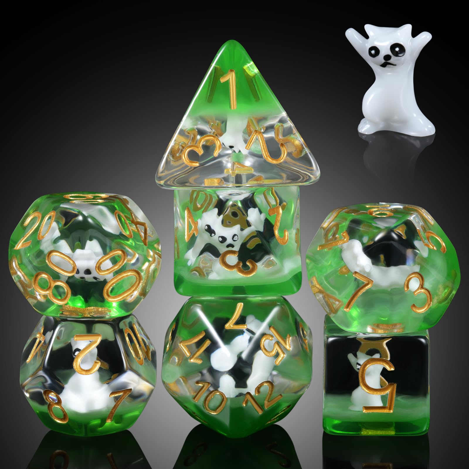 Enchanting Cat Dice Set D&D, DNDND 7PCS Resin DND Dice with Velvet Bag for Dungeons and Dragons Role Playing Games and Tabletop 