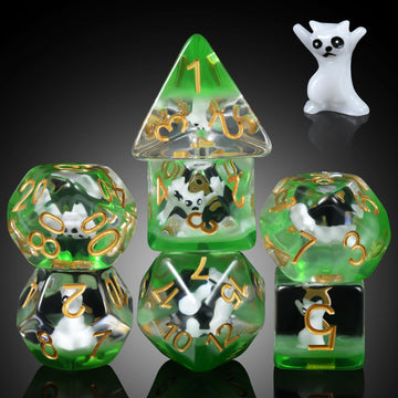 Enchanting Cat Dice Set D&D, DNDND 7PCS Resin DND Dice with Velvet Bag for Dungeons and Dragons Role Playing Games and Tabletop 