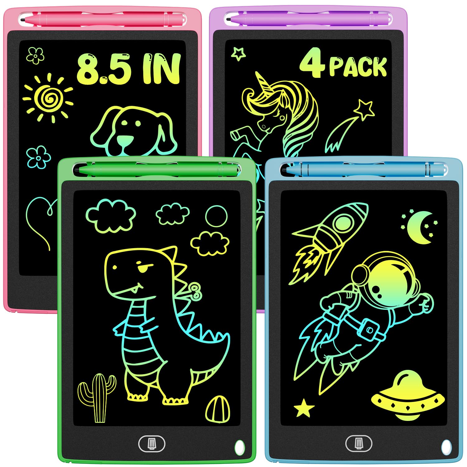 4-Pack LCD Writing Tablet for Kids 8.5 Inch, Colorful Doodle Board Drawing Pad Set, Erasable Electronic Educational Toys for Gir