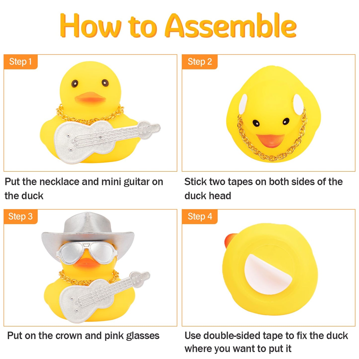 Wonuu Cowboy Hat Car Rubber Ducks, Dashboard Decorations Rubber Ducky For Car Ornament Cute Duck With Hat, Glasses, Necklace, Mi