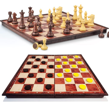 Magnetic Travel Chess Set,3 In 1 Chess Checkers Backgammon Set, Travel Magnet Chess Game With Folding Case Chess Board (Brown, 1