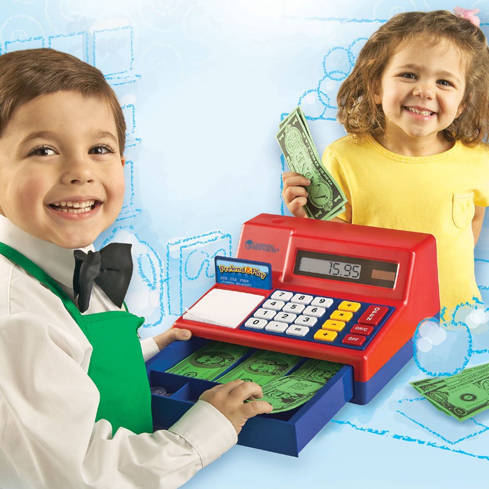 Learning Resources Pretend & Play Calculator Cash Register, 73 Pieces, 5 3/4H x 9 1/2W x 10 1/2D