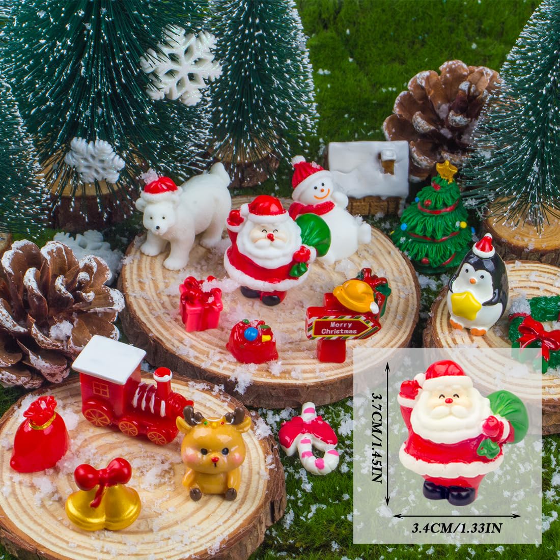 50PCS Miniature Christmas Figurines Set - Mini Resin Christmas Decorations with Snowflakes  Santa  Snowman  Tree  Gifts - Mini Resin Figures for Crafts  Dollhouse & Holiday D?cor