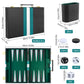 RERIVER Backgammon Set for 2 Players - Classic Green Leatherette Case, 15 inch Portable Travel Board Game