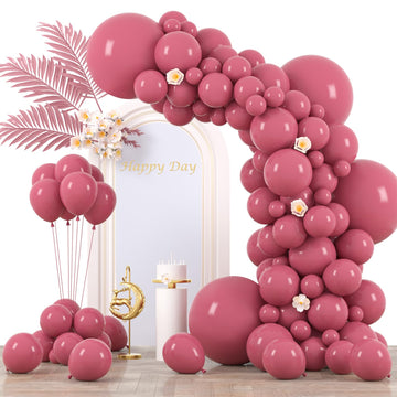 Voircoloria 130Pcs Retro Hot Pink Balloons Different Sizes 18'' 12'' 10'' 5'' Blush Hot Pink Latex Balloon Garland Arch Kit For