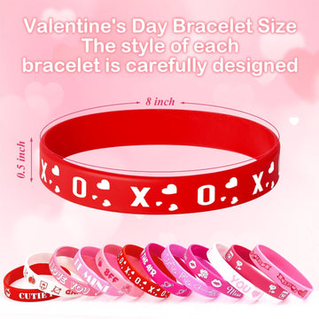 AXBMM 60PCs Valentine Bracelets Rubber Bulk Valentine's Day Heart Silicone Wristband Valentines Day Accessories for Valentines D