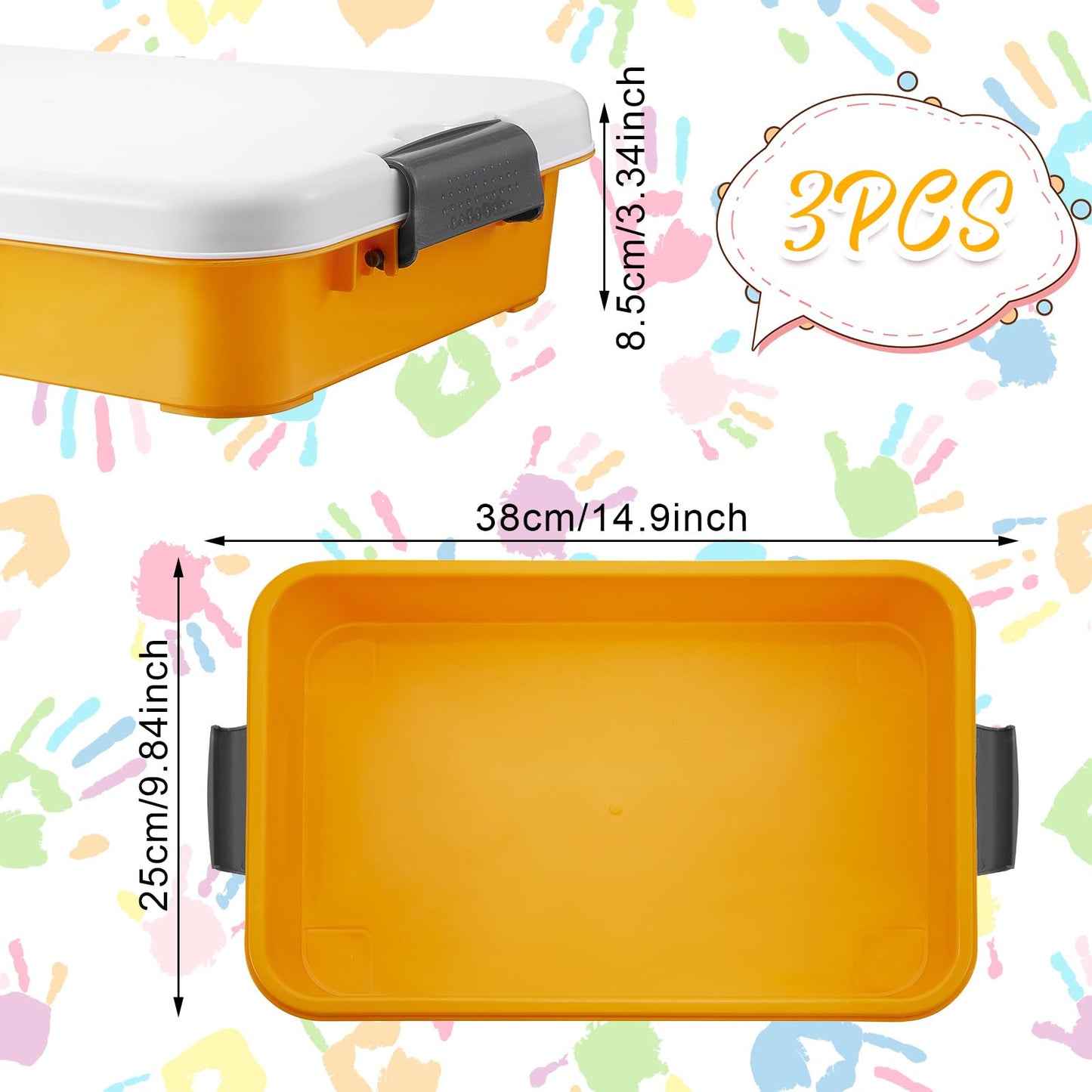 Suzile 3 Pcs Small Portable Sand Tray With Lid, Colorful Plastic Sand Box With Handles, 14.96 X 9.84 X 3.35 Inches, 3 Colors (Bl