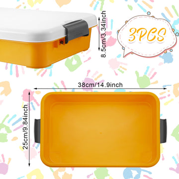 Suzile 3 Pcs Small Portable Sand Tray With Lid, Colorful Plastic Sand Box With Handles, 14.96 X 9.84 X 3.35 Inches, 3 Colors (Bl