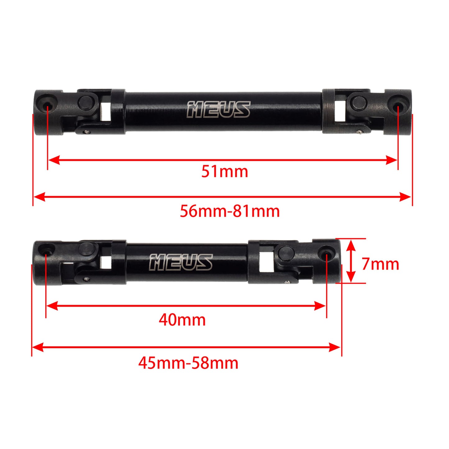 Meus Racing Scx24 Driveshaft Center Drive Shaft For Axial 1/24 Scx24 90081 C10 Jeep Bronco (45-58Mm + 56-81Mm)
