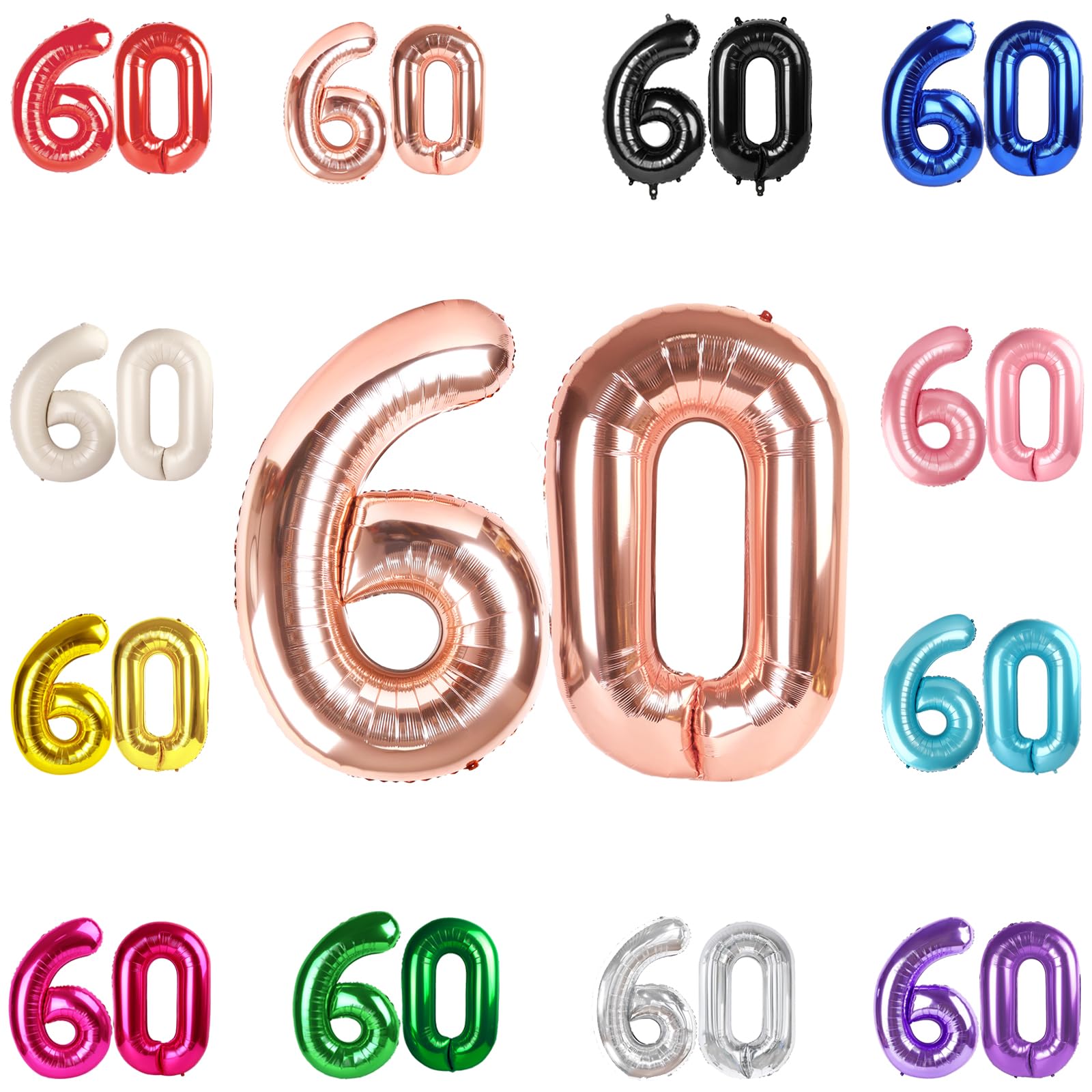 60 Balloon Number, Rose Gold Number 60Th Birthday Balloons 40 Inch, 60 Years Old Rose Gold Birthday Decorations For Men Women, 6