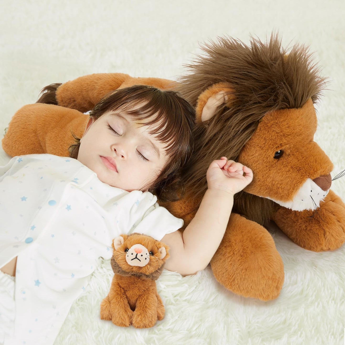 Maogolan Lion Stuffed Animal Set,Big Lion Plush With 3 Babies Inside,4 Pcs Stuffed Lion Toy For Kids,Birthday Decor