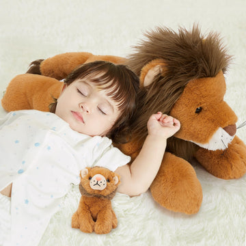 Maogolan Lion Stuffed Animal Set,Big Lion Plush With 3 Babies Inside,4 Pcs Stuffed Lion Toy For Kids,Birthday Decor