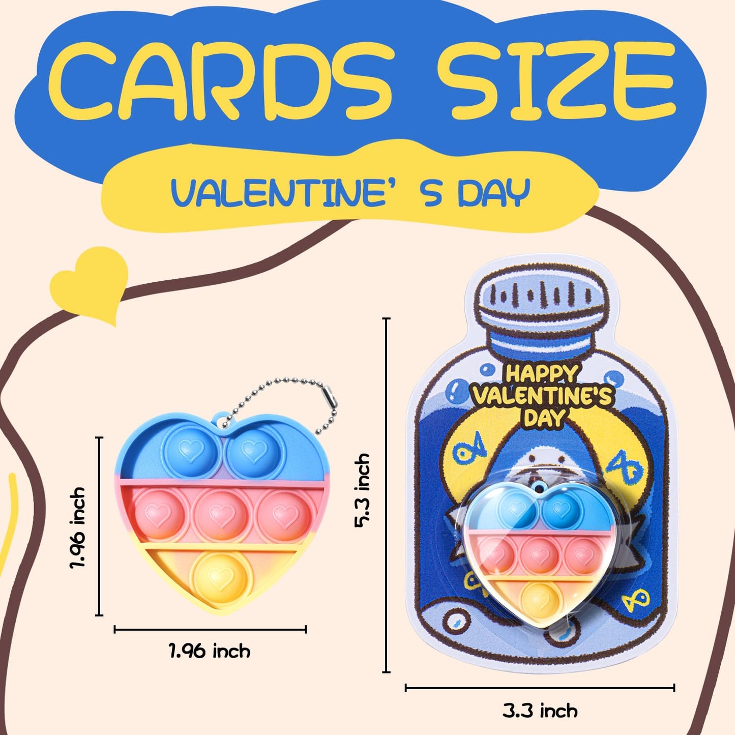 Meadin Valentines Day Gifts For Kids - 48 Pack Prefilled Heart Pop Fidget Valentines Cards For Kids Classroom - Valentine Exchan