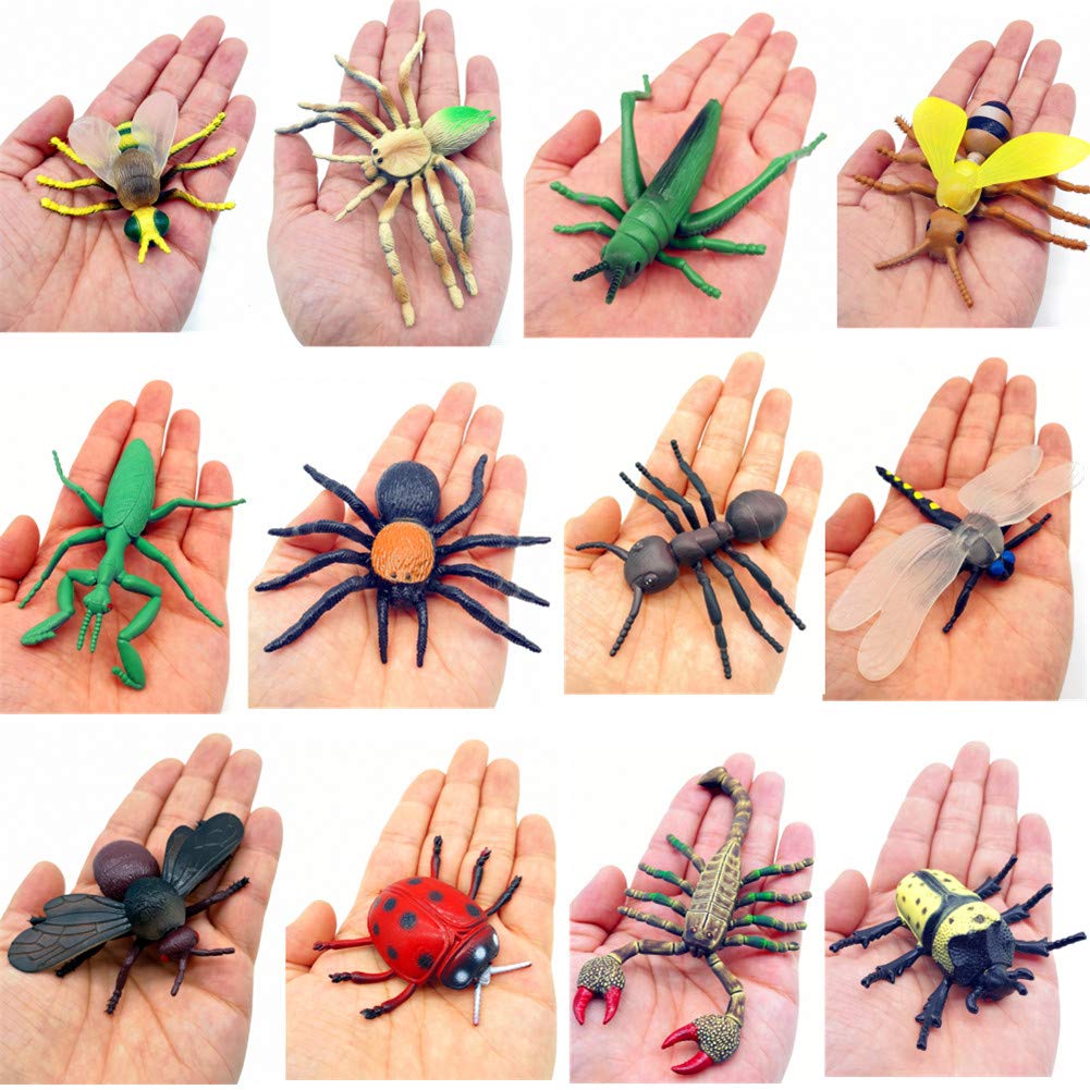 Guaishou Big Insect Toy Plastic Model Lifelike Assorted Figures Realistic Insects Toys 12 PCS Bee Beetle Mantis Spider Ladybug