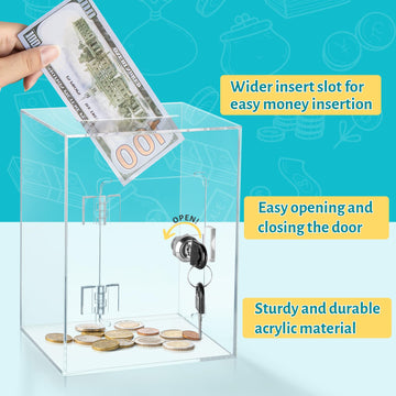 Clear Piggy Bank For Adults Kids, Large Acrylic Piggy Bank Money Saving Box For Cash Saving With Key, Openable Clear Acrylic Sav