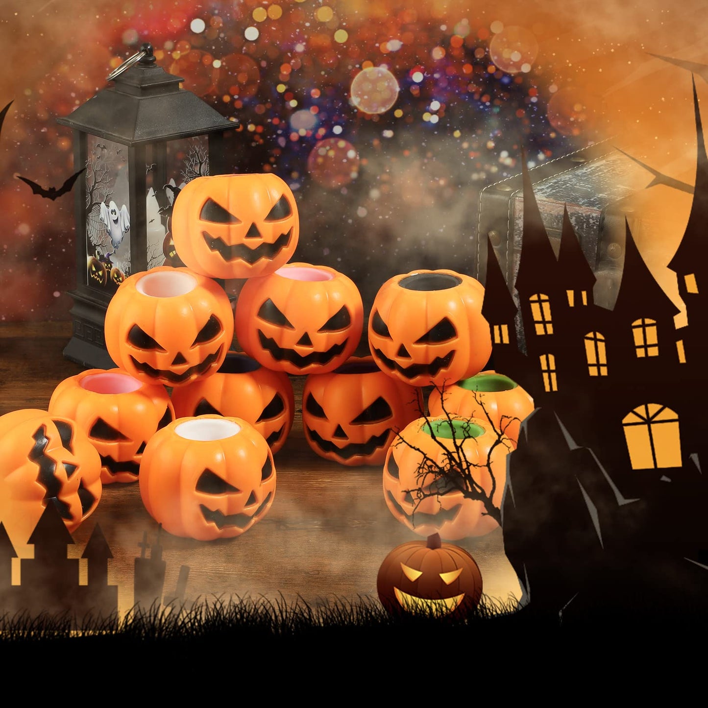 BILLMOSS Halloween Pumpkin Squishy Toys - 12PCS 6 Colors Stress Relief Ghost Toy for Trick or Treat Party Suppliers Party Favors