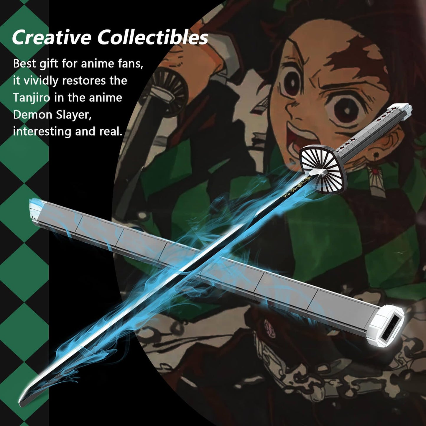 HIGH GODO Demon Slayer decorative replica blade  39.3in Tanjirou decorative replica blade Building Set with Scabbard and Stand  Cosplay Anime Katana decorative replica blade Building Blocks  Collectible for Kids and mature-themeds 8+ (759 Pieces)