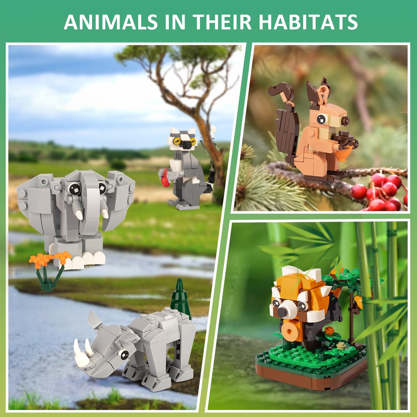 Qwljyfv Mini Land Animals Building Blocks Set,Cute Elephant Panda Kangaroo Display,Easter Small Building Toy For Boys And Girls,
