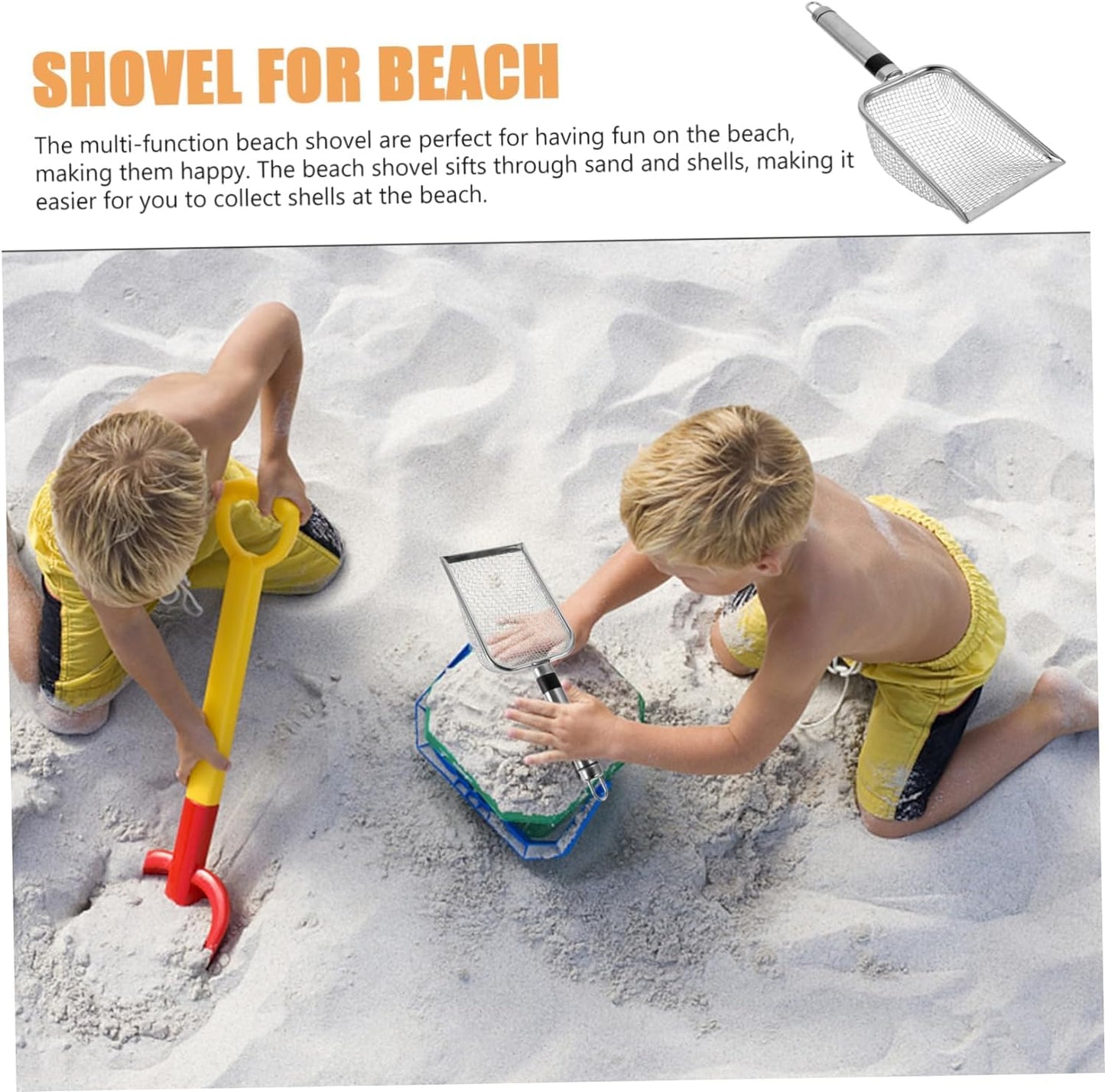 3Pcs Shelling Tools for Beach Include Beach Mesh Shovel, Sand Sifter with Extra Long Adjustable Handle and Mesh Beach Bag, Colle
