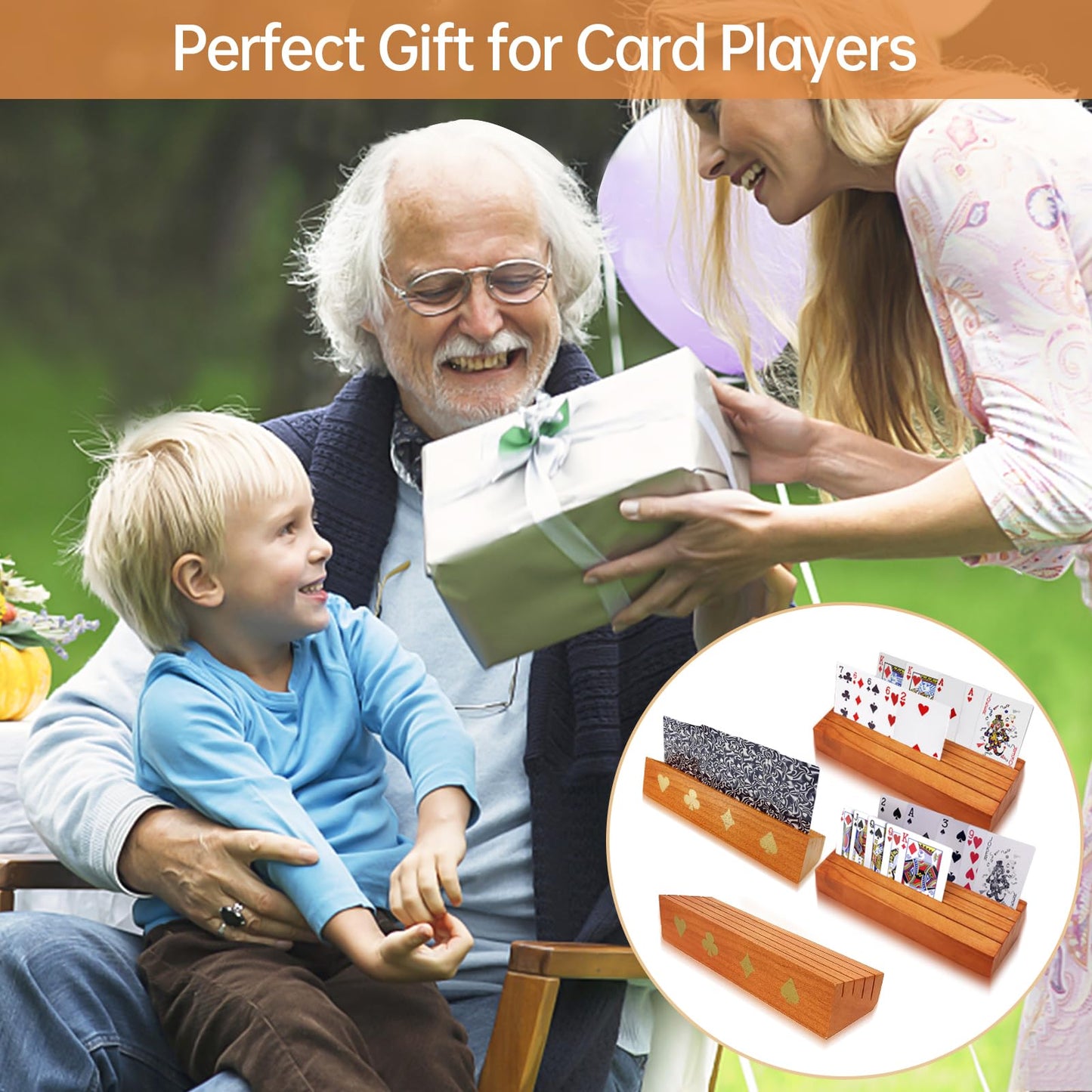 Hismocal 4 Pack Playing Card Holders Deck Stand, Play Cards Holder For Kids Or Elder People, Hands-Free Wood Holder Racks Set Of