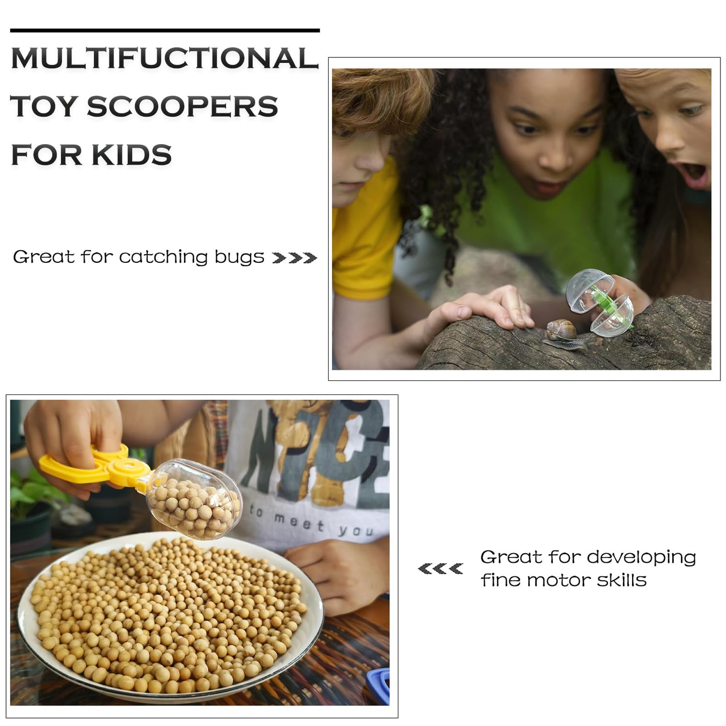 Pomiku Bug Catcher Scoopers For Kids, 4Pcs Handy Scoopers For Bug Catching, Fine Motor Skills Toys For Children Ages 3+
