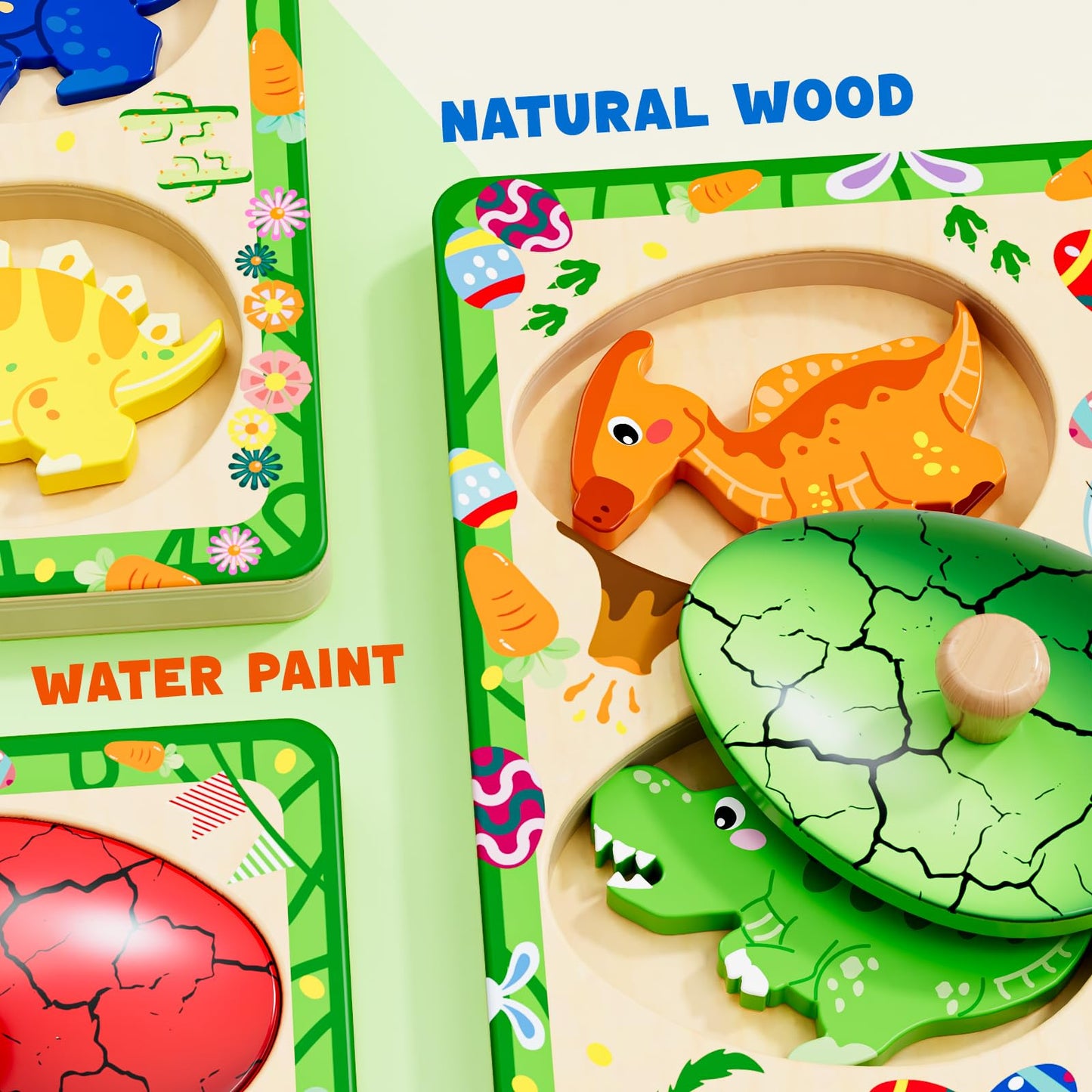Qodoflr Wooden Puzzles For Toddlers 18+ Months, Dinosaur Egg Shape Puzzle For Boy Girl, Montessori Shapes Sorter Board Puzzle Fo