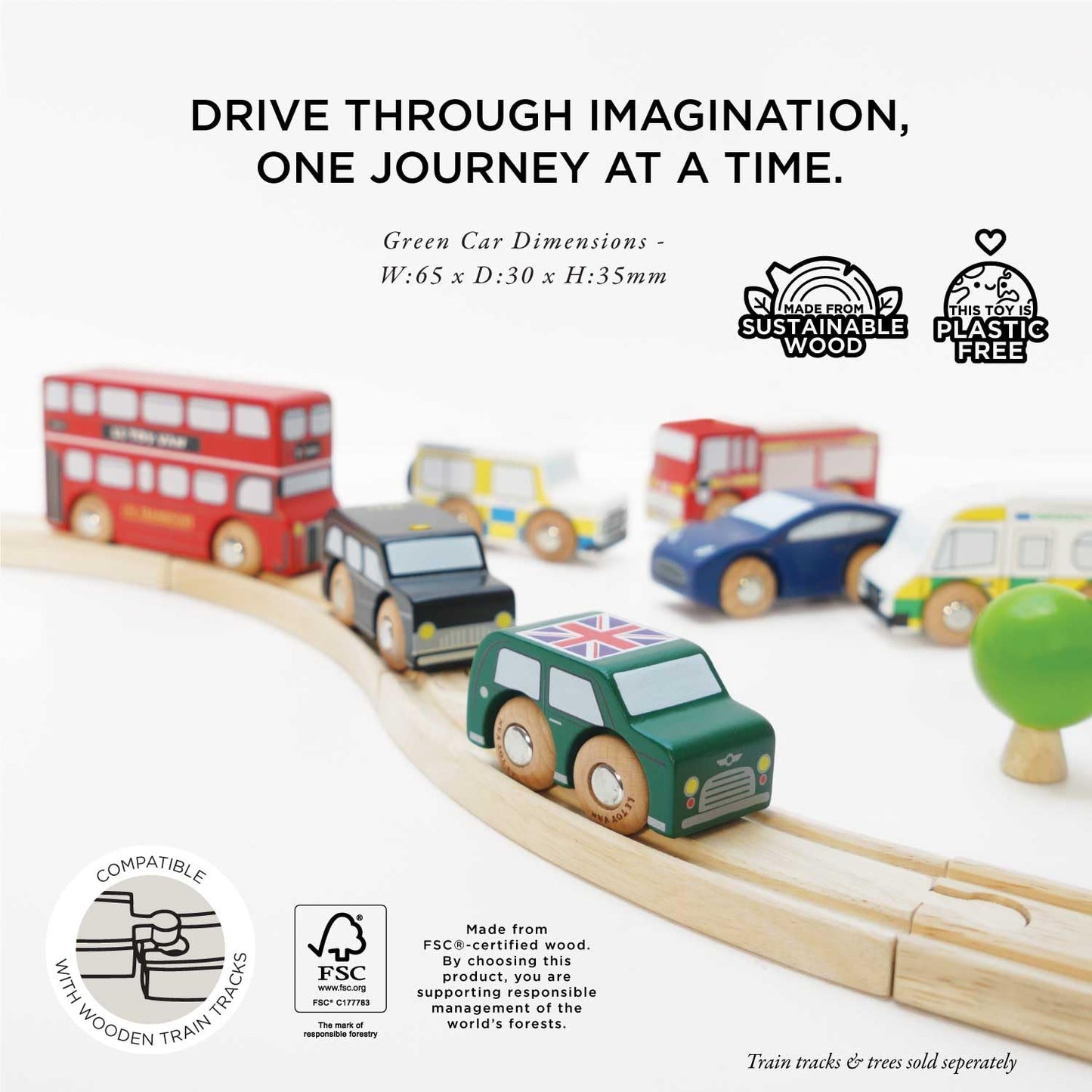 Le Toy Van London Car Set - Premium Wooden Toys for Kids, 7-pack, Multi Colored, Ages 3+, Model TV267