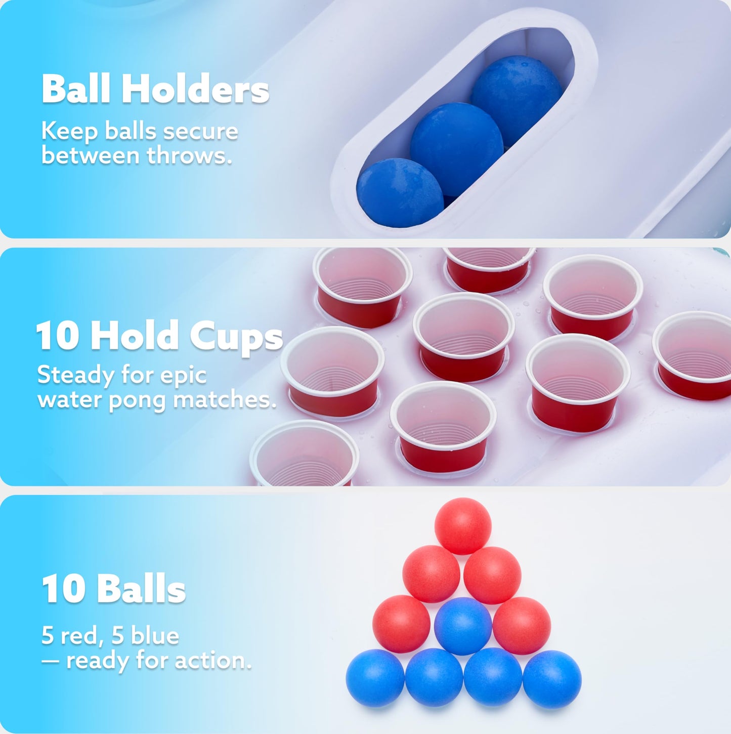 Sloosh Pool Games For Adults Pool Floats Inflatable Pong Table Floating Water Games Party 6X3 Ft With 10 Pong Balls And Cup Hold