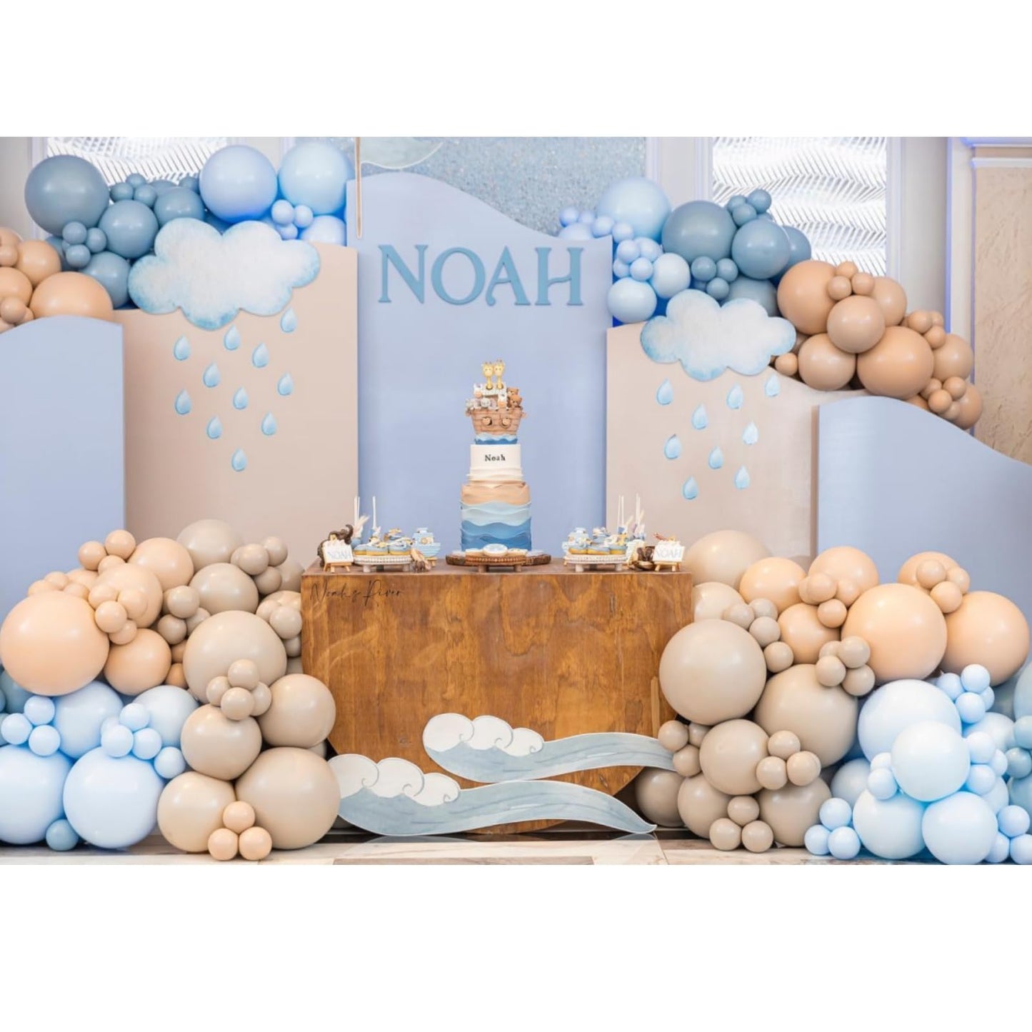 Blue Balloon Arch Kit Dusty Blue Balloon Garland With Double Stuffed Dusty Blue,Pastel Blue, Apricot,White Sand,Grey Balloons Pe