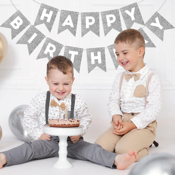 Silver Glitter Happy Birthday Banner Happy Birthday Sign For Backdrop Silver Birthday Decorations For Women Men Birthday Party Garland Bunting Banner Kids Adults Party Supplies