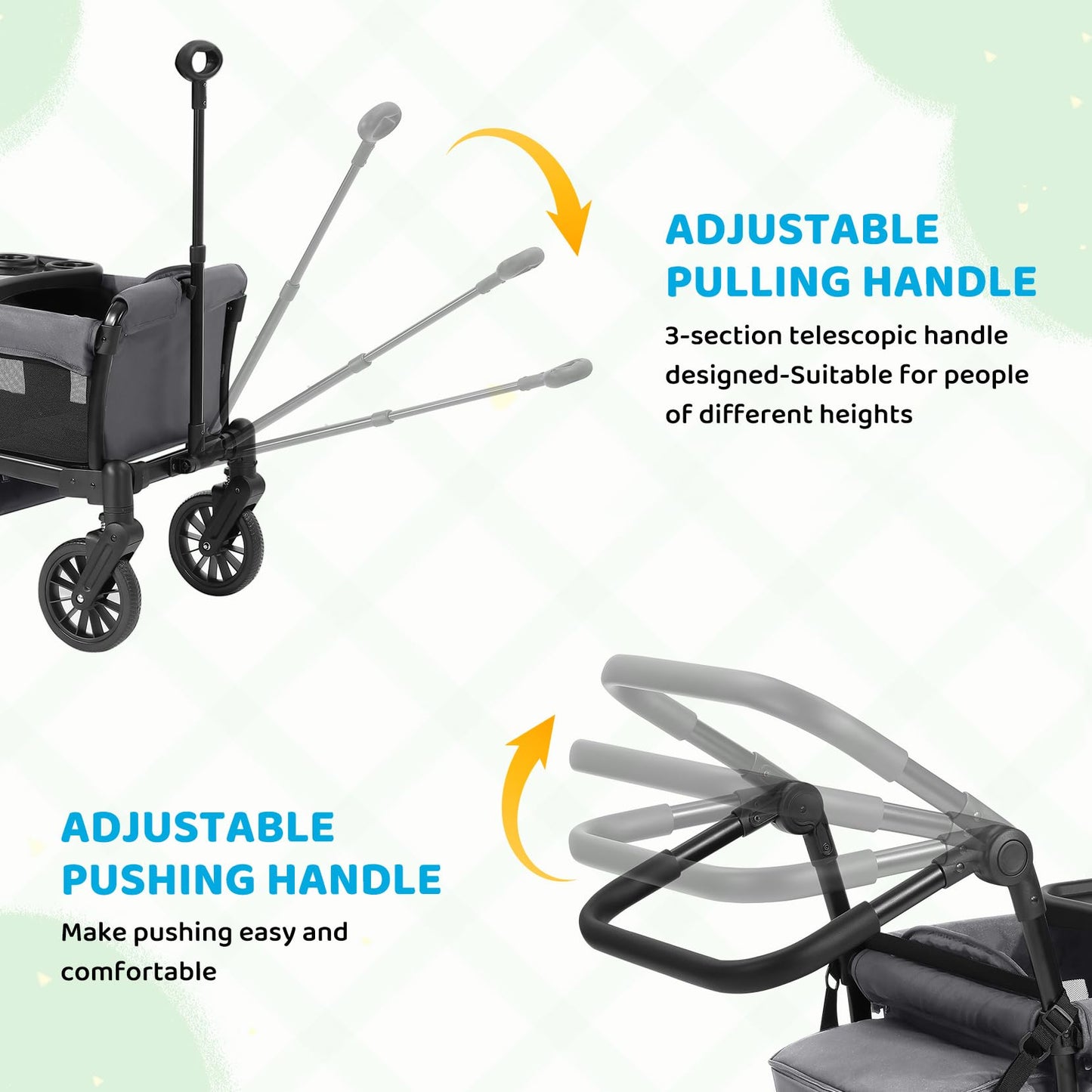 ELEMARA Stroller Wagon, 2 Seat Stroller for 2 Kids, Premium All Terrain Stroller for Kids w/Removable Canopy, Adjustable Push/Pu