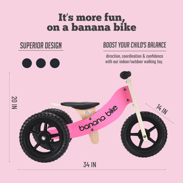 Banana Bike Toddler Wooden Balance Bike - No Pedals Tricycle - Puncture Proof Tires, Ergonomic And Durable - Birthday Gift For Boys And Girls